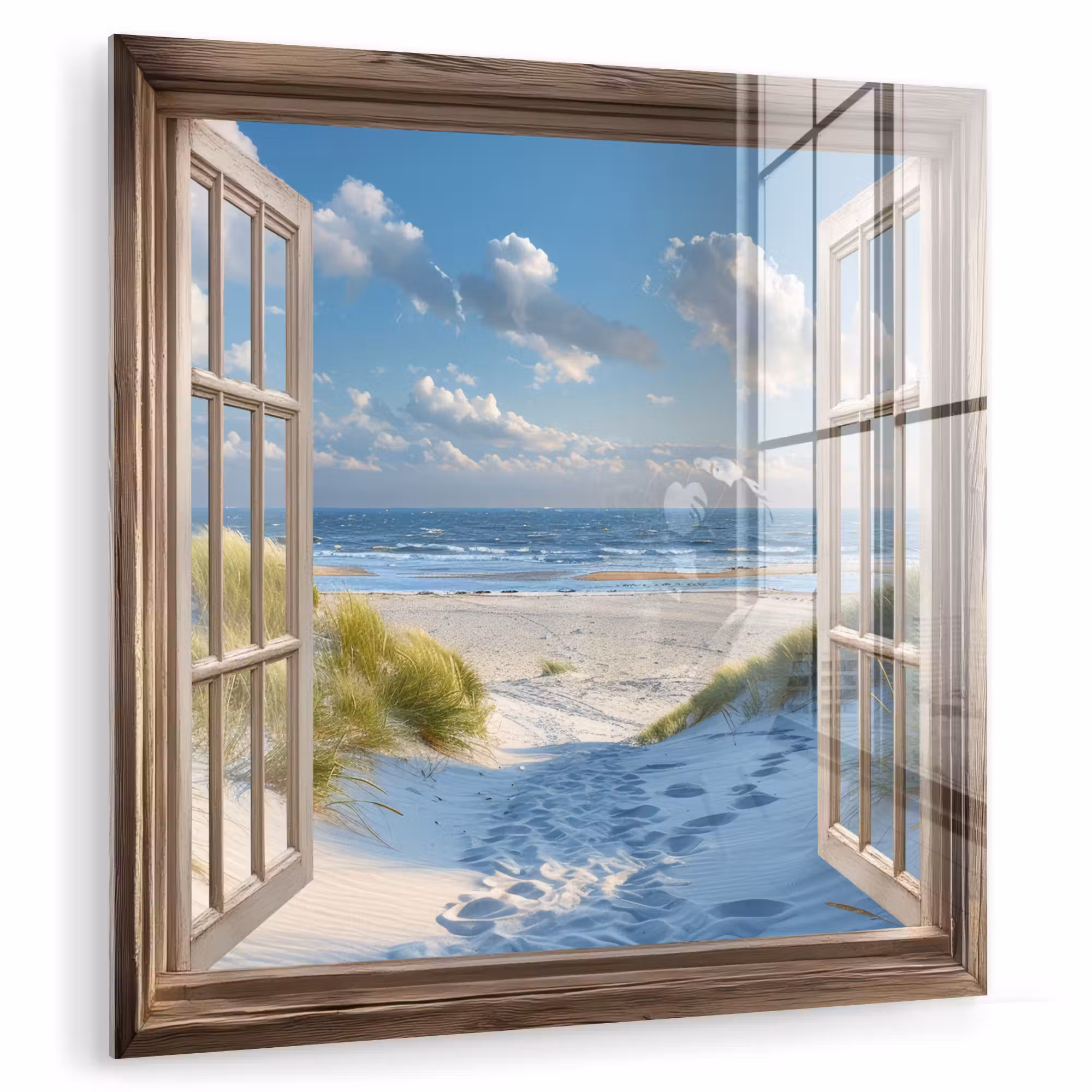 Glas schilderij - Doorkijk - Strand - Raam - Duinen - Zee