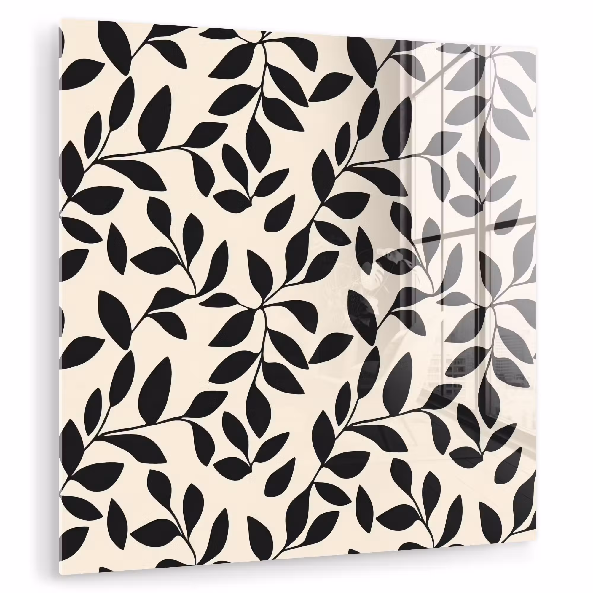 Glas schilderij - Elegant - Patroon - Zwart - Beige