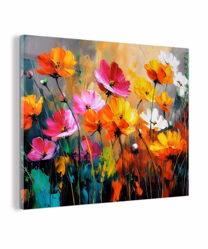 Glas schilderij - Felgekleurd - Bloemblaadjes - Abstract