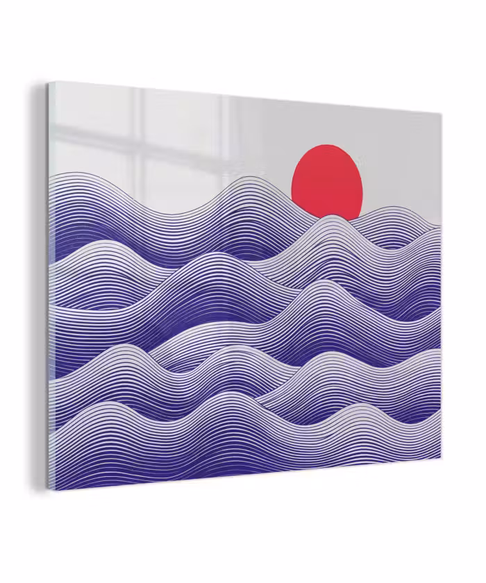 Glas schilderij - Golven - Zon - Natuur - Abstract - Rood