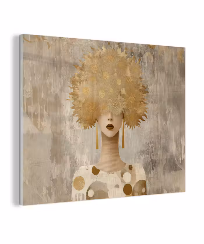 Glas schilderij - Goud - Portret - Vrouw