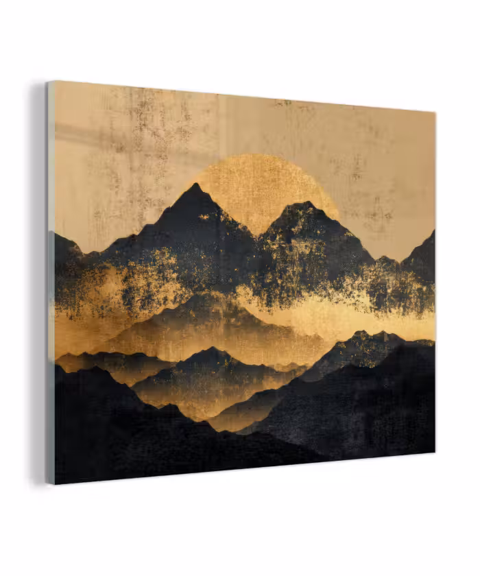 Glas schilderij - Gouden Bergen bij Maanlicht