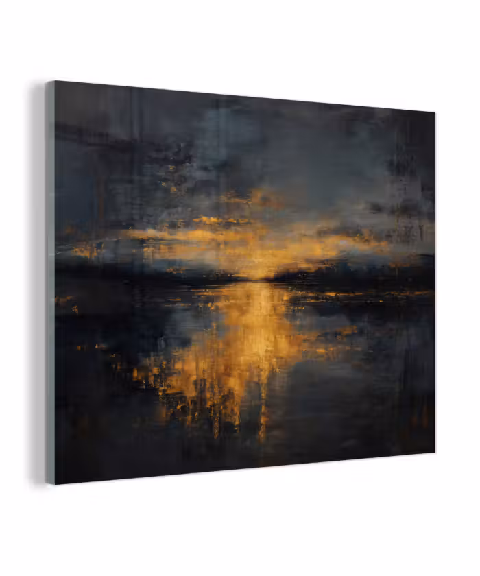 Glas schilderij - Gouden Reflectie op Water