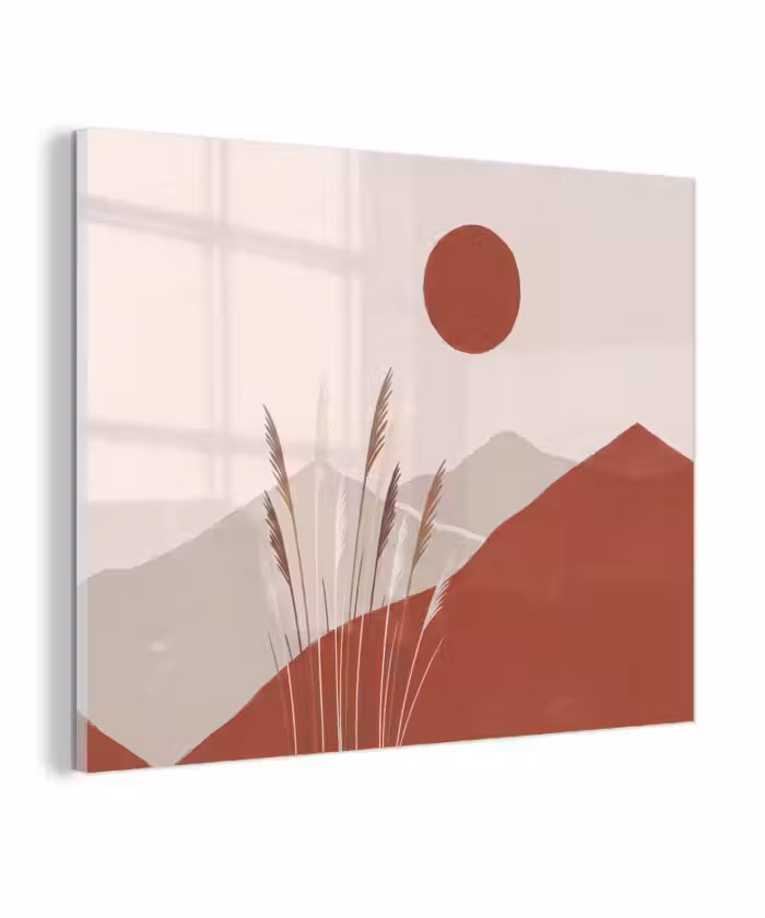 Glas schilderij - Gras - Landschap - Natuur - Abstract - Beige