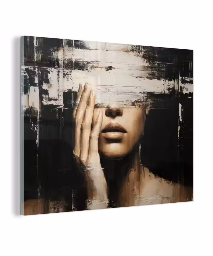Glas schilderij - Hand - Gezicht - Strepen - Abstract