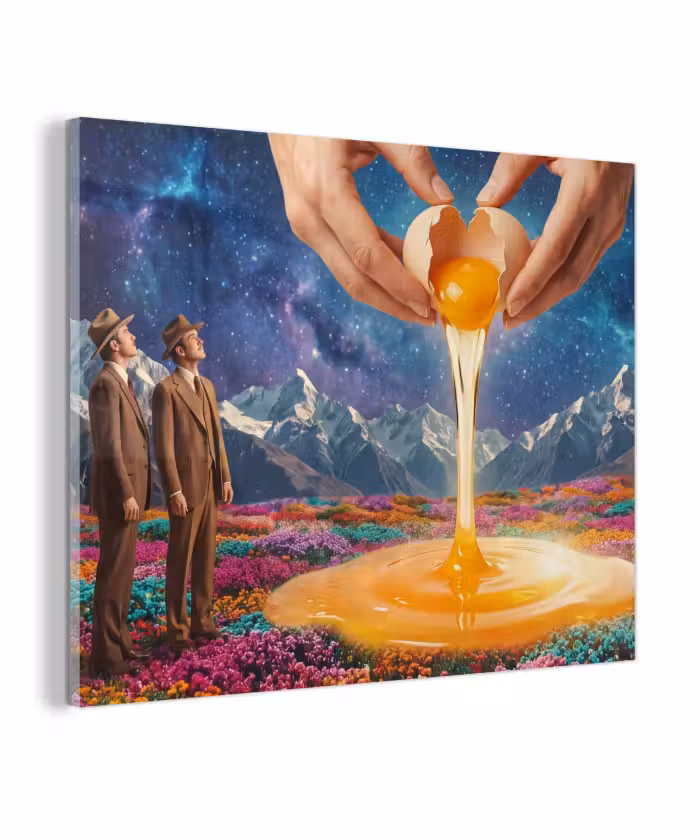 Glas schilderij - Handen - Ei - Surrealisme