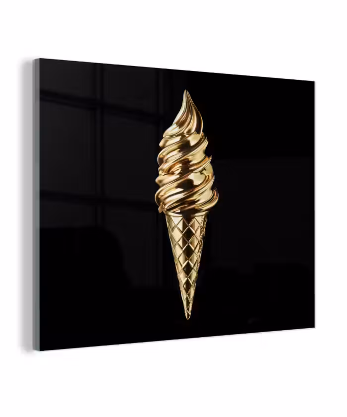 Glas schilderij - Ijs - Goud - Zwart - Eten