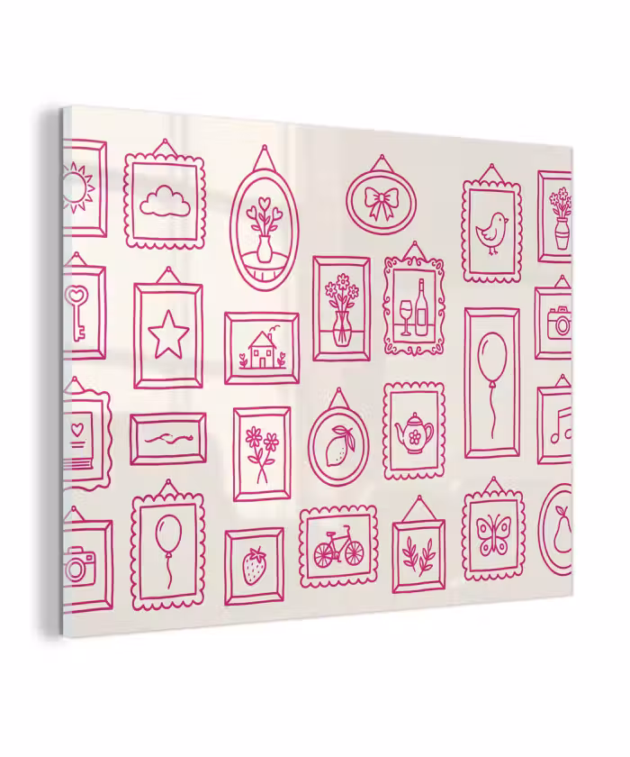 Glas schilderij - Illustratie - Collectie - Kunst - Minimalistisch - Roze