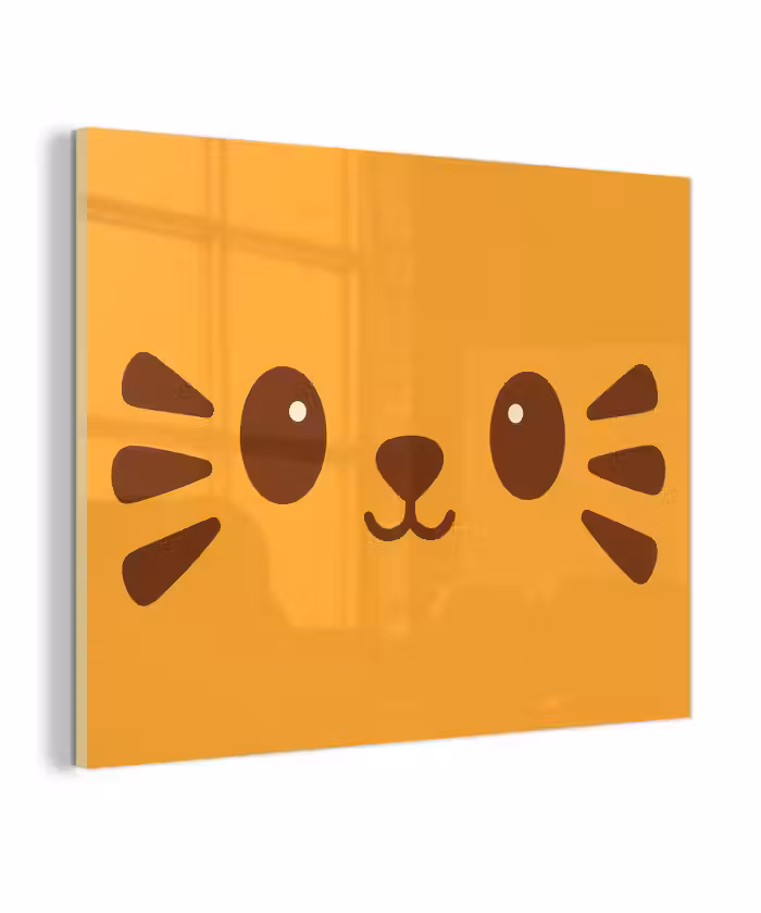 Glas schilderij - Kat - Simplistisch - Oranje - Vrolijk