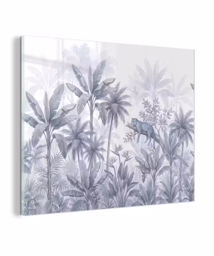 Glas schilderij - Kat - Tropisch bos - Modern - Grijs