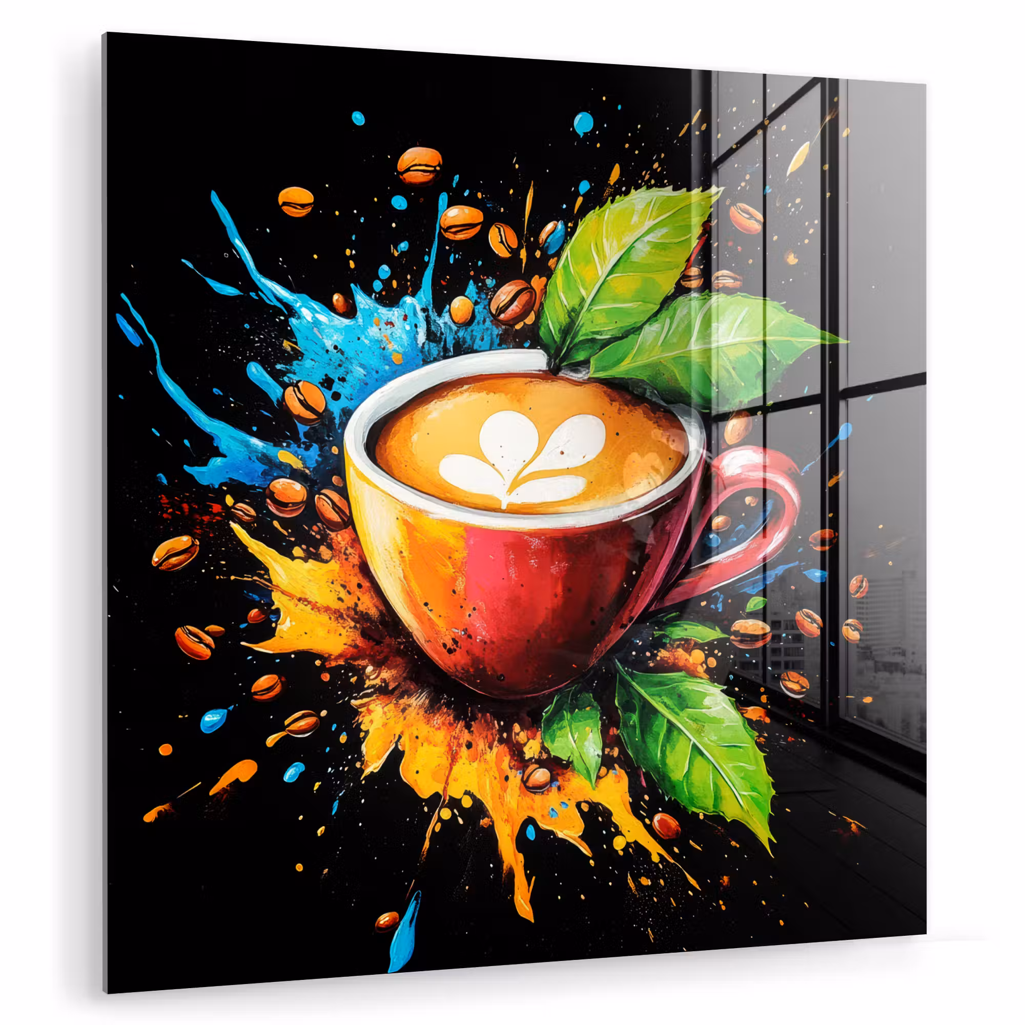 Glas schilderij - Koffie - Graffiti - Drinken - Abstract
