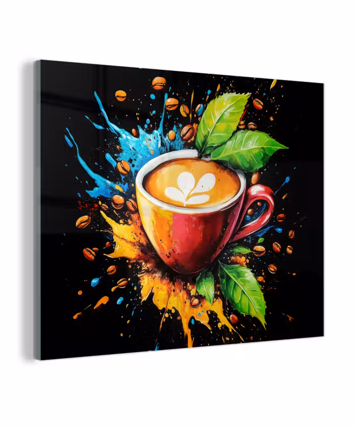 Glas schilderij - Koffie - Graffiti - Drinken - Abstract