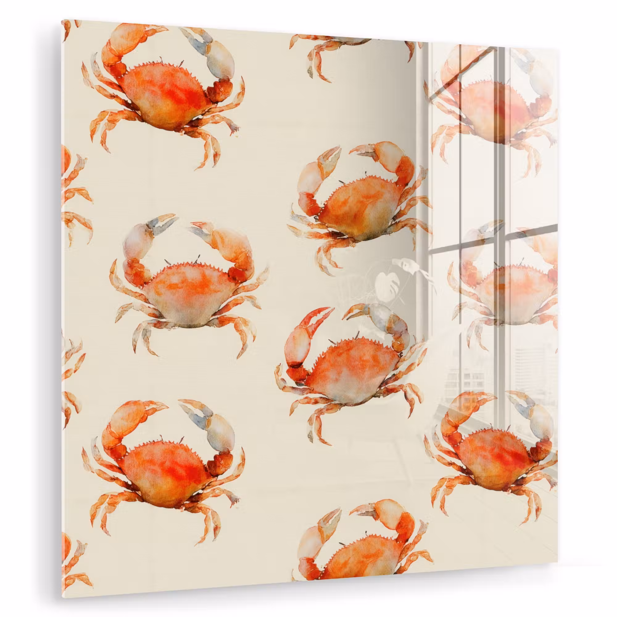 Glas schilderij - Krabben - Patroon - Oranje