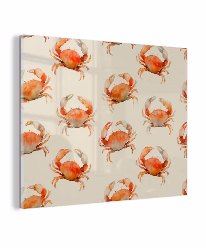 Glas schilderij - Krabben - Patroon - Oranje