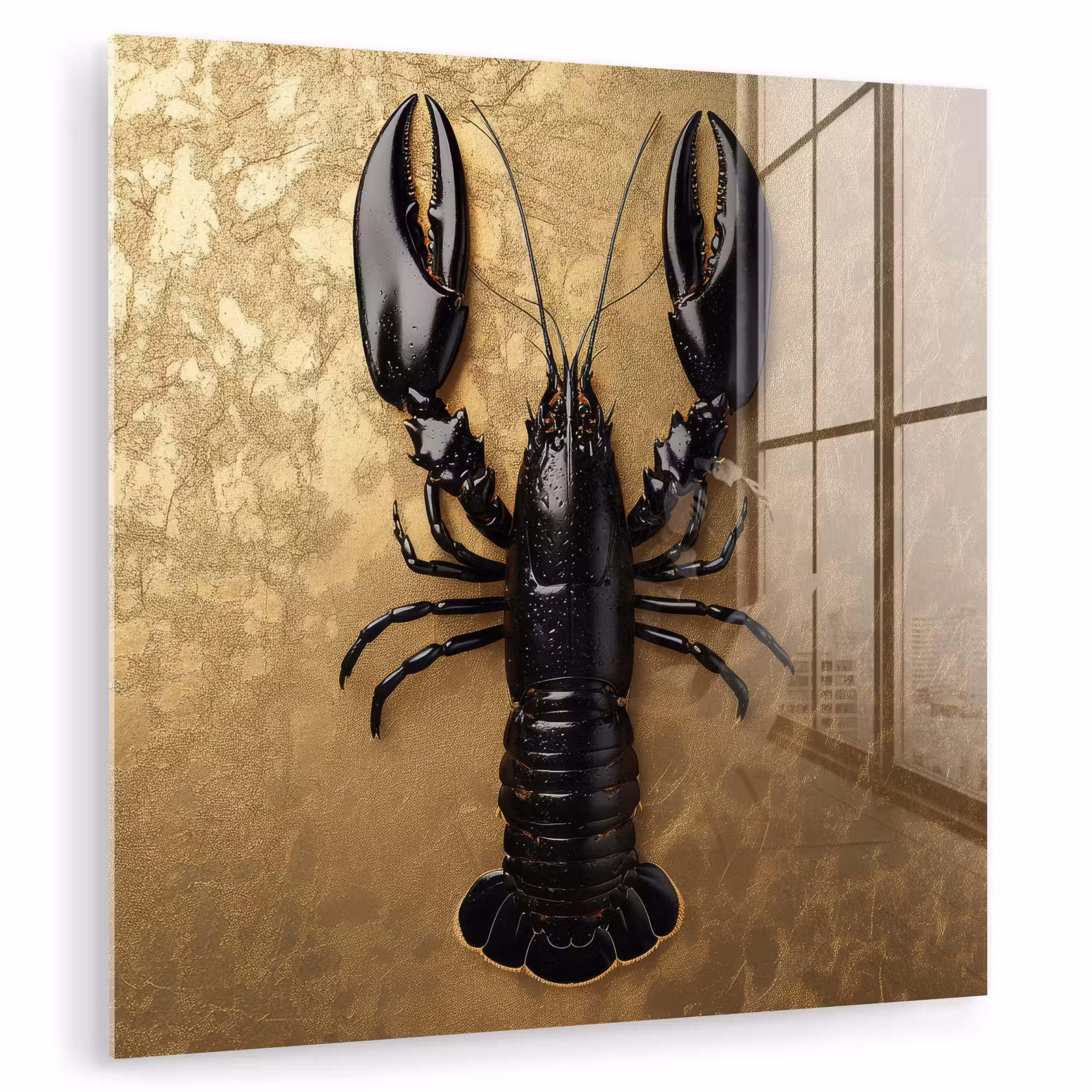 Glas schilderij - Kreeft - Zwart - Goud - Luxe