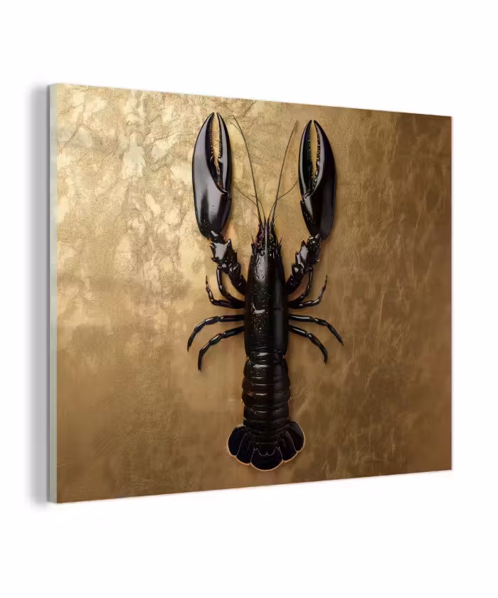 Glas schilderij - Kreeft - Zwart - Goud - Luxe