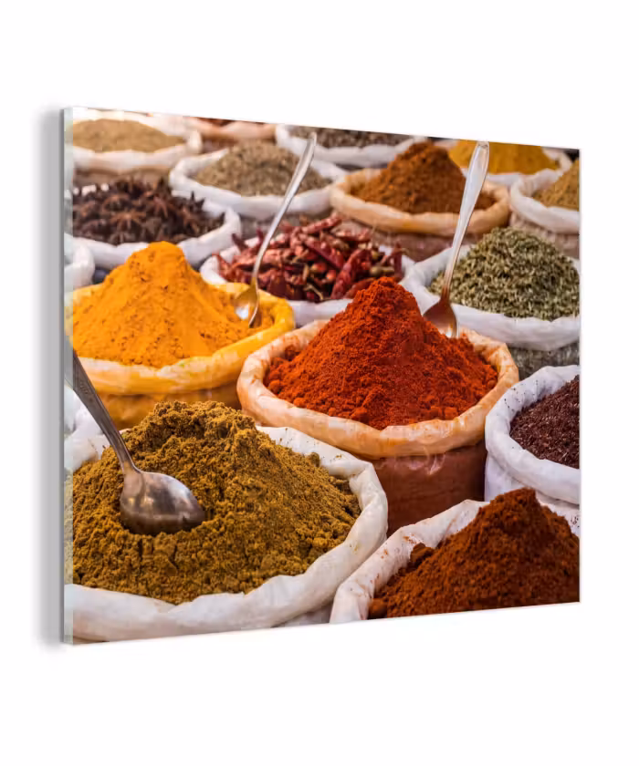 Glas schilderij - Kruiden - Markt - Eten