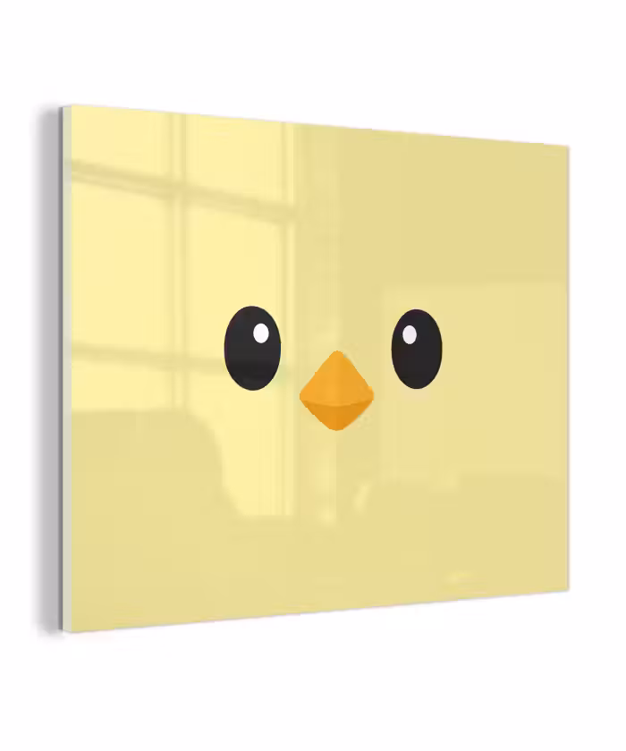 Glas schilderij - Kuiken - Vrolijk - Geel - Minimalistisch