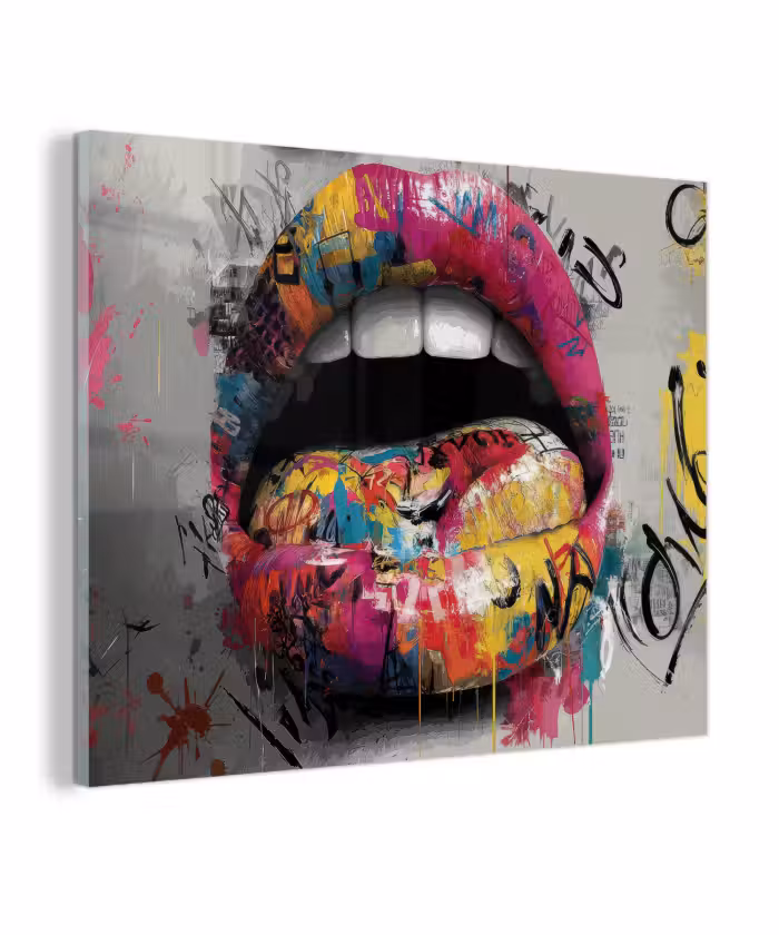 Glas schilderij - Lippen - Graffiti - Expressief