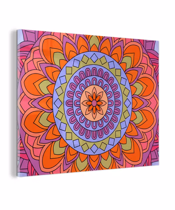 Glas schilderij - Mandala - Cirkel - Abstract - Kleurrijk - Patroon
