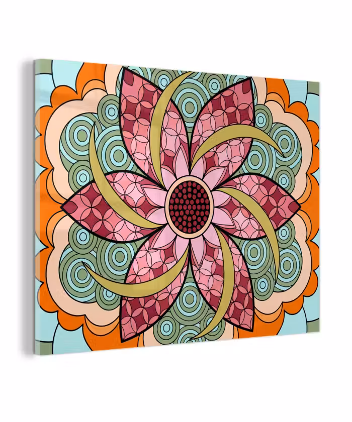 Glas schilderij - Mandala - Geometrisch - Kunst - Decoratief - Kleurrijk