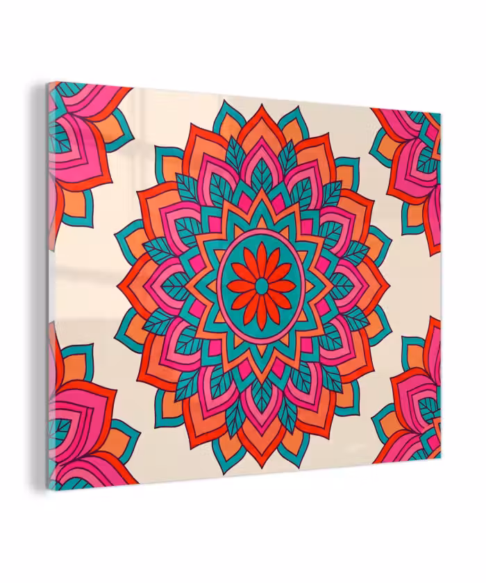 Glas schilderij - Mandala - Patroon - Abstract - Kleurrijk - Modern