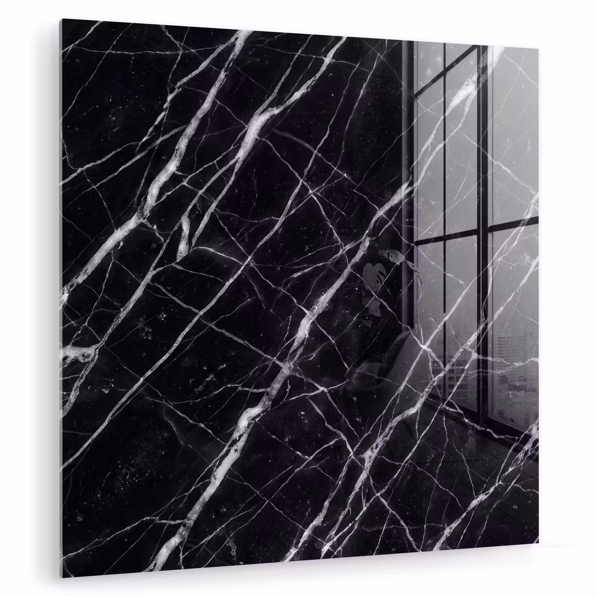Glas schilderij - Marmer - Aders - Abstract - Zwart