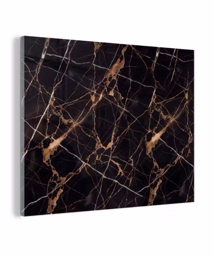 Glas schilderij - Marmer - Goud - Abstract - Zwart