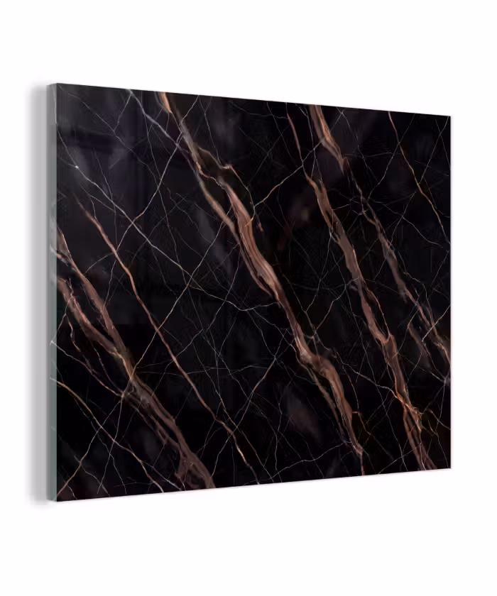 Glas schilderij - Marmer - Goud - Patroon - Luxe - Zwart