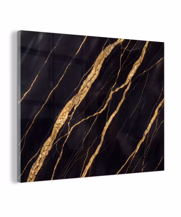 Glas schilderij - Marmer - Goud - Textuur - Abstract - Zwart