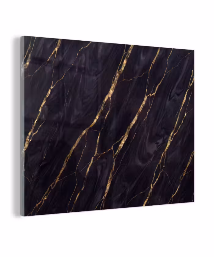 Glas schilderij - Marmer - Gouden aders - Abstract - Zwart