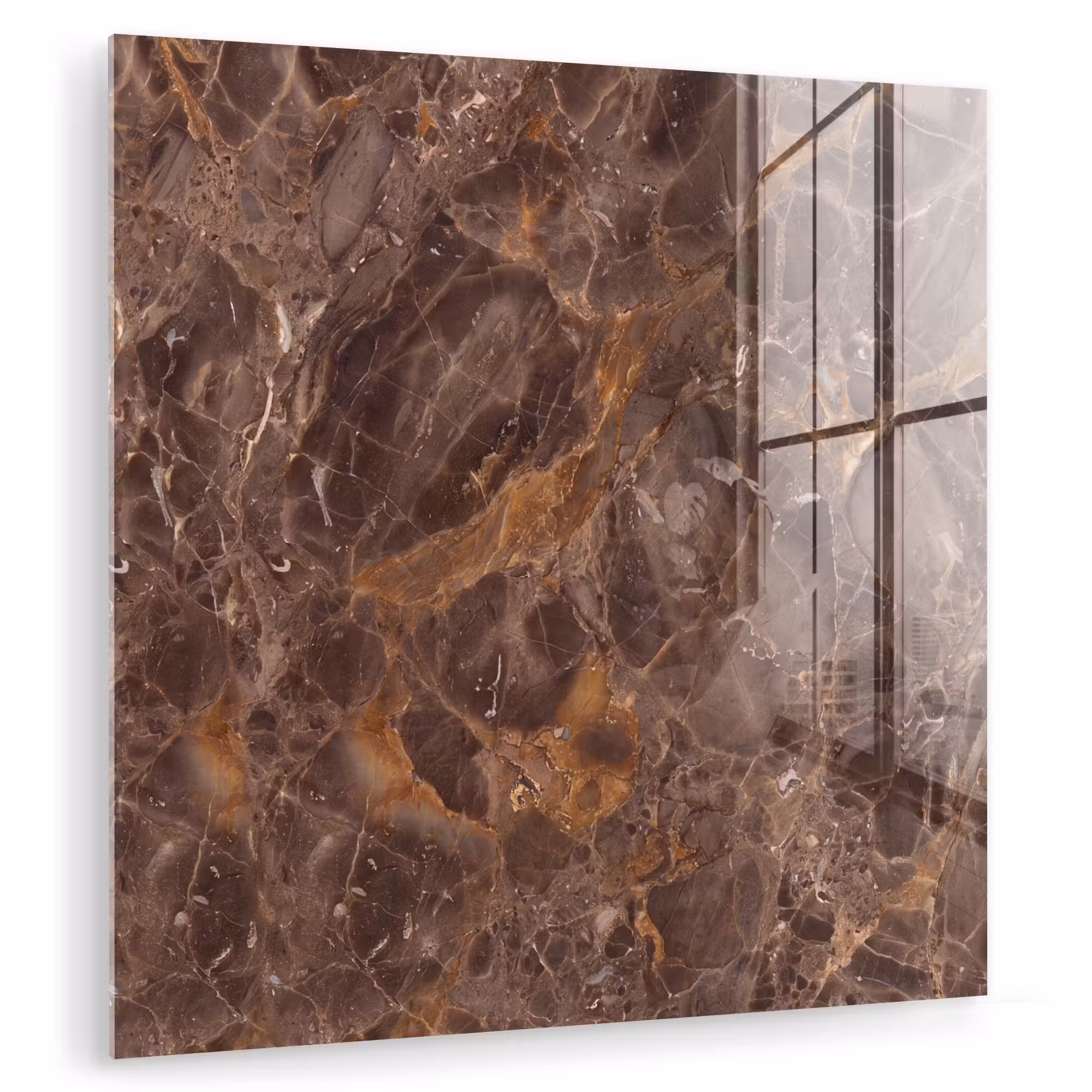 Glas schilderij - Marmer - Patroon - Natuur - Bruin - Goud