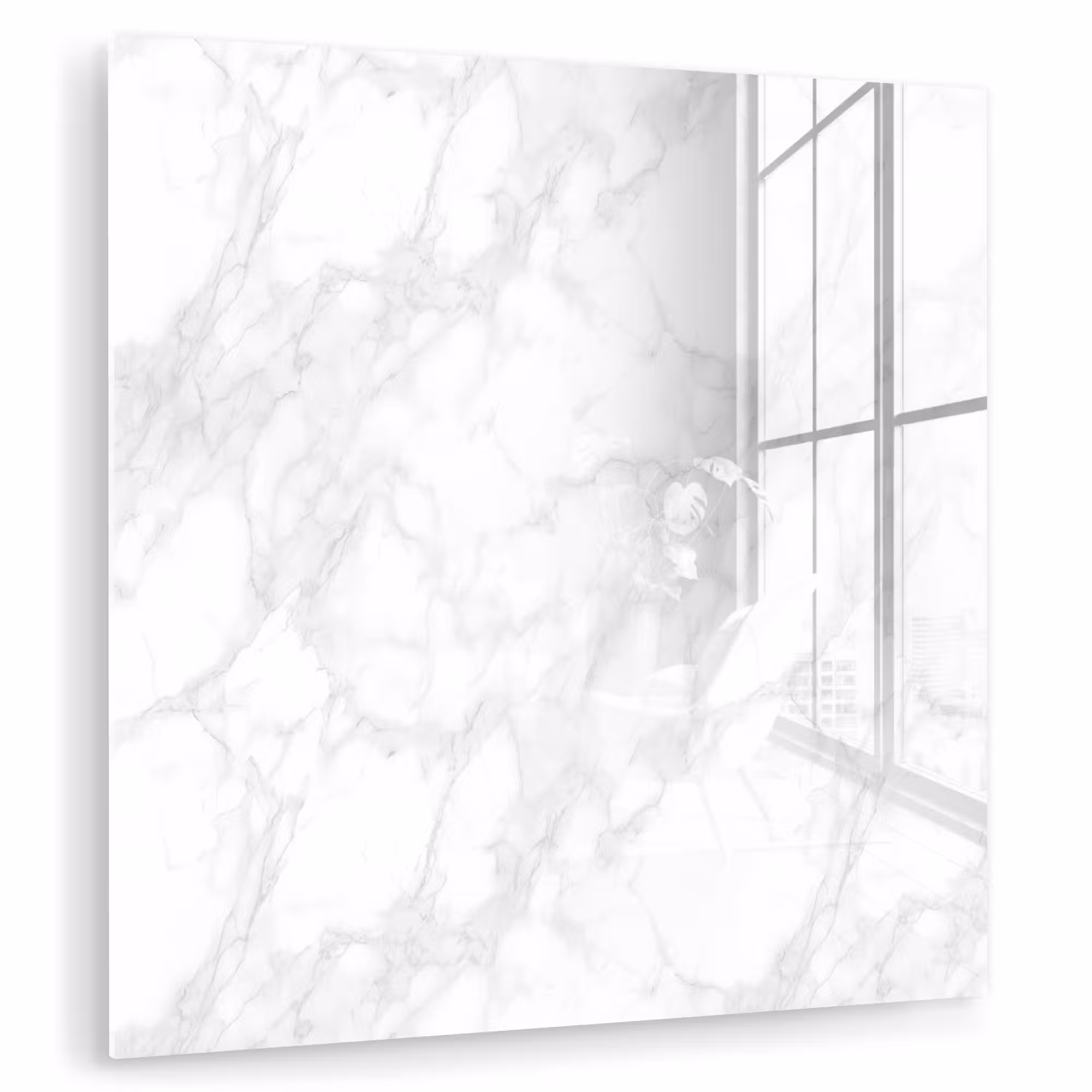 Glas schilderij - Minimalistisch - Wit - Grijze aders