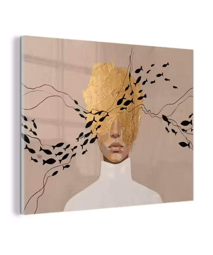 Glas schilderij - Modern - Vrouw - Goud