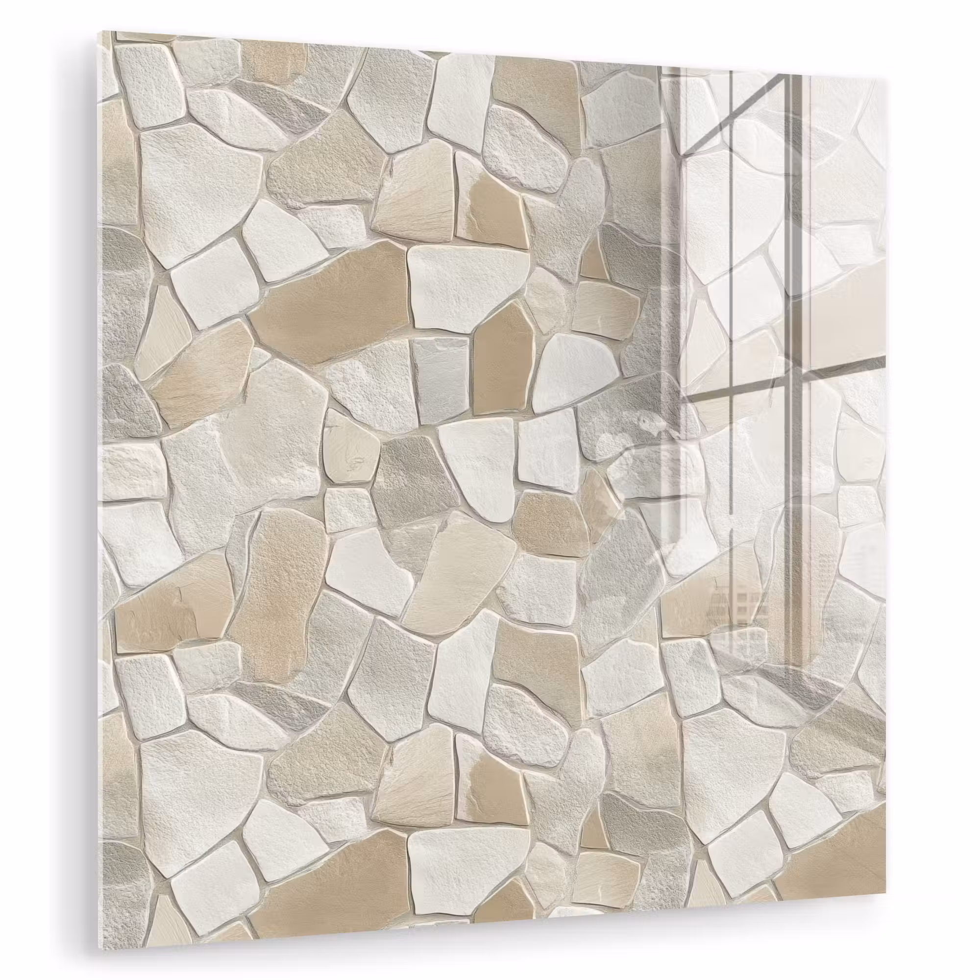 Glas schilderij - Mozaïek - Stenen - Beige