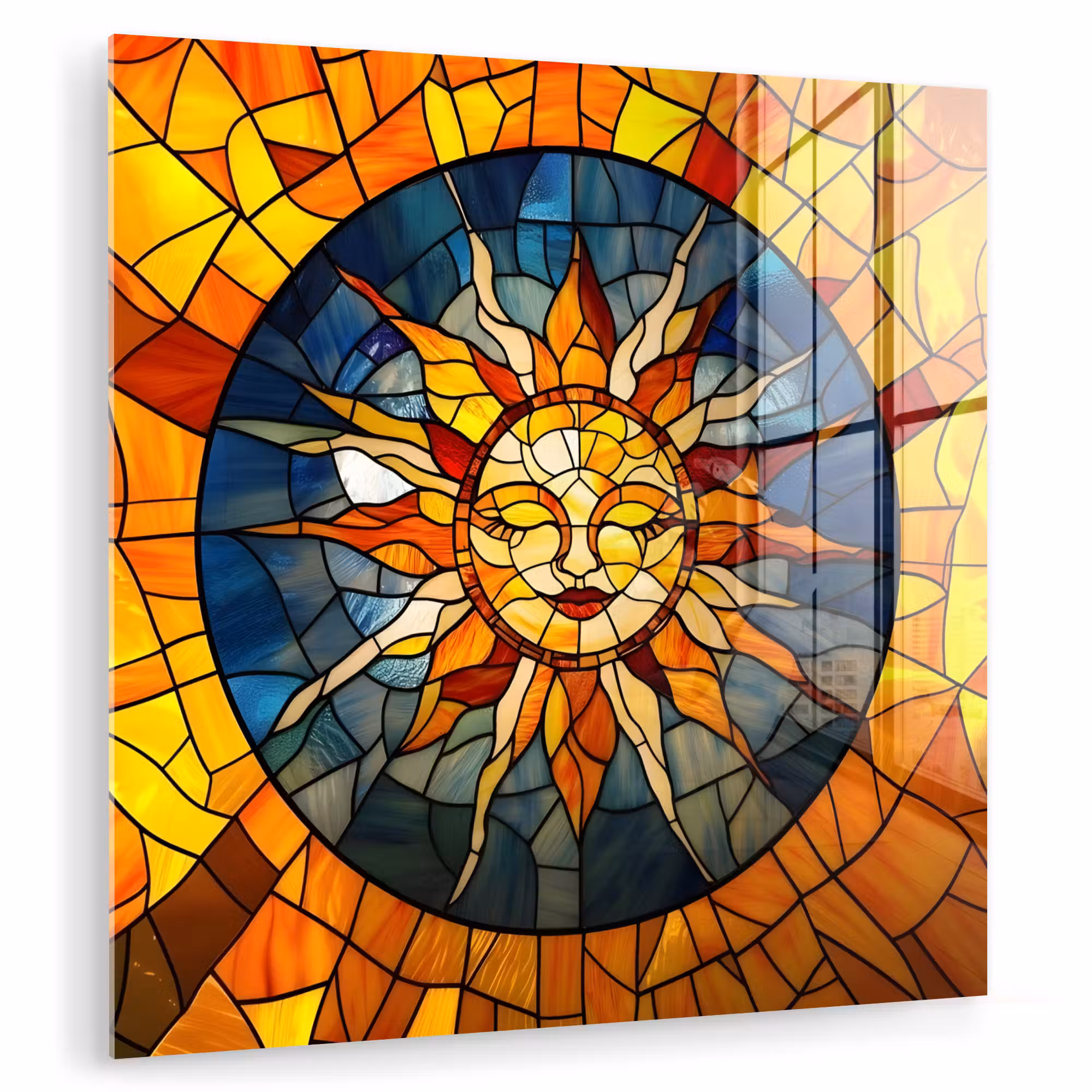 Glas schilderij - Mozaïek - Zon - Geel - Cirkel
