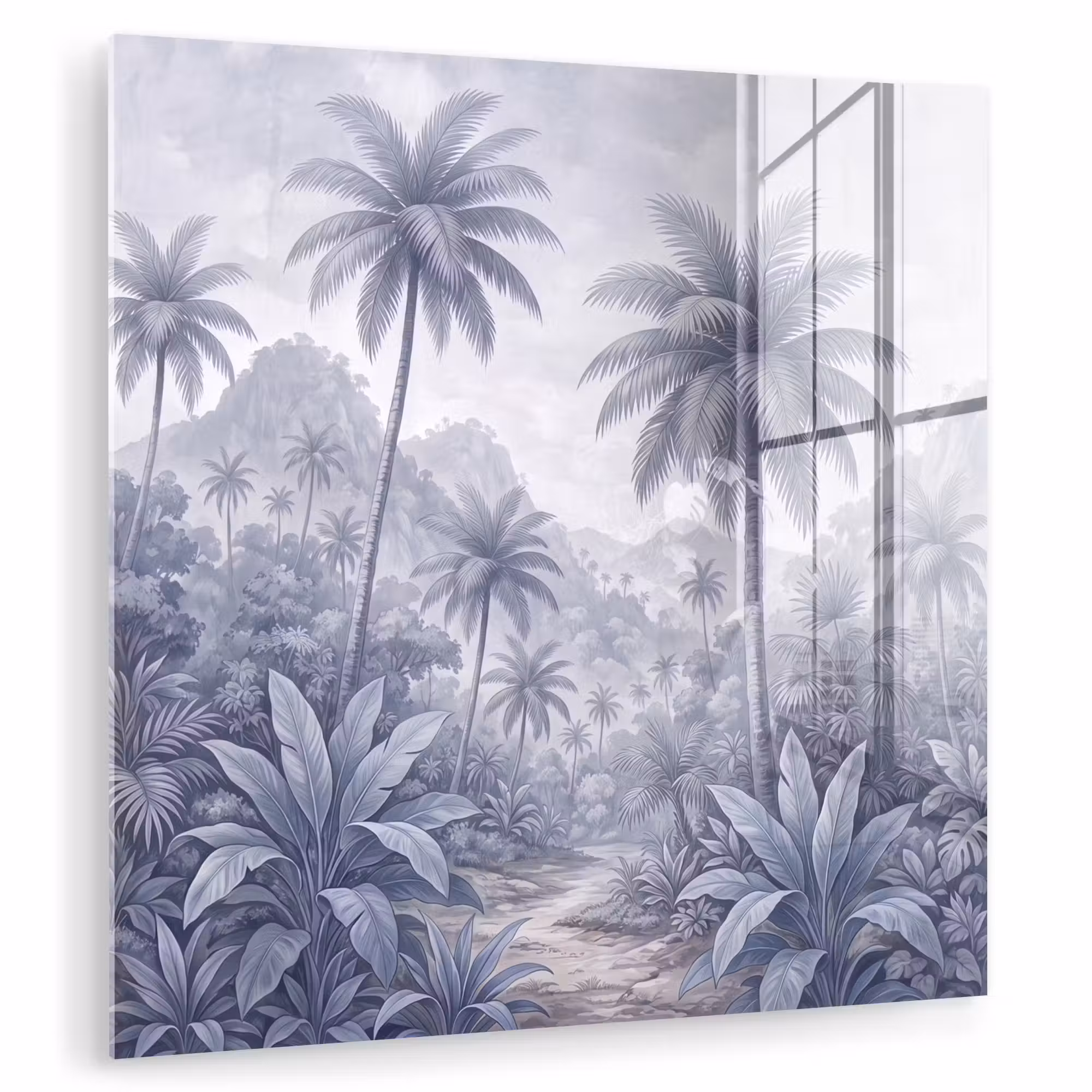 Glas schilderij - Natuur - Boom - Tropisch - Landschap - Blauw