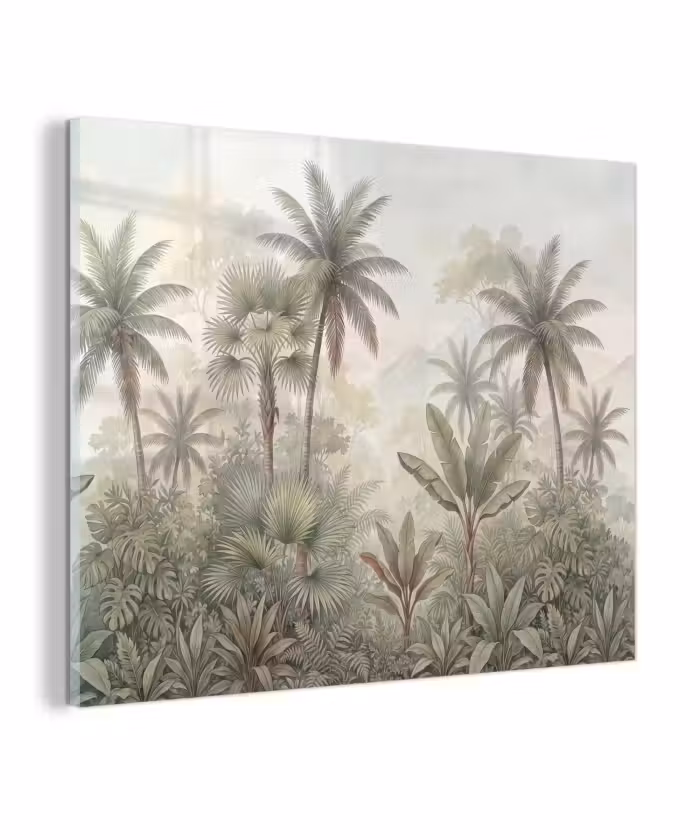 Glas schilderij - Natuur - Tropisch bos - Landschap - Aquarel - Groen