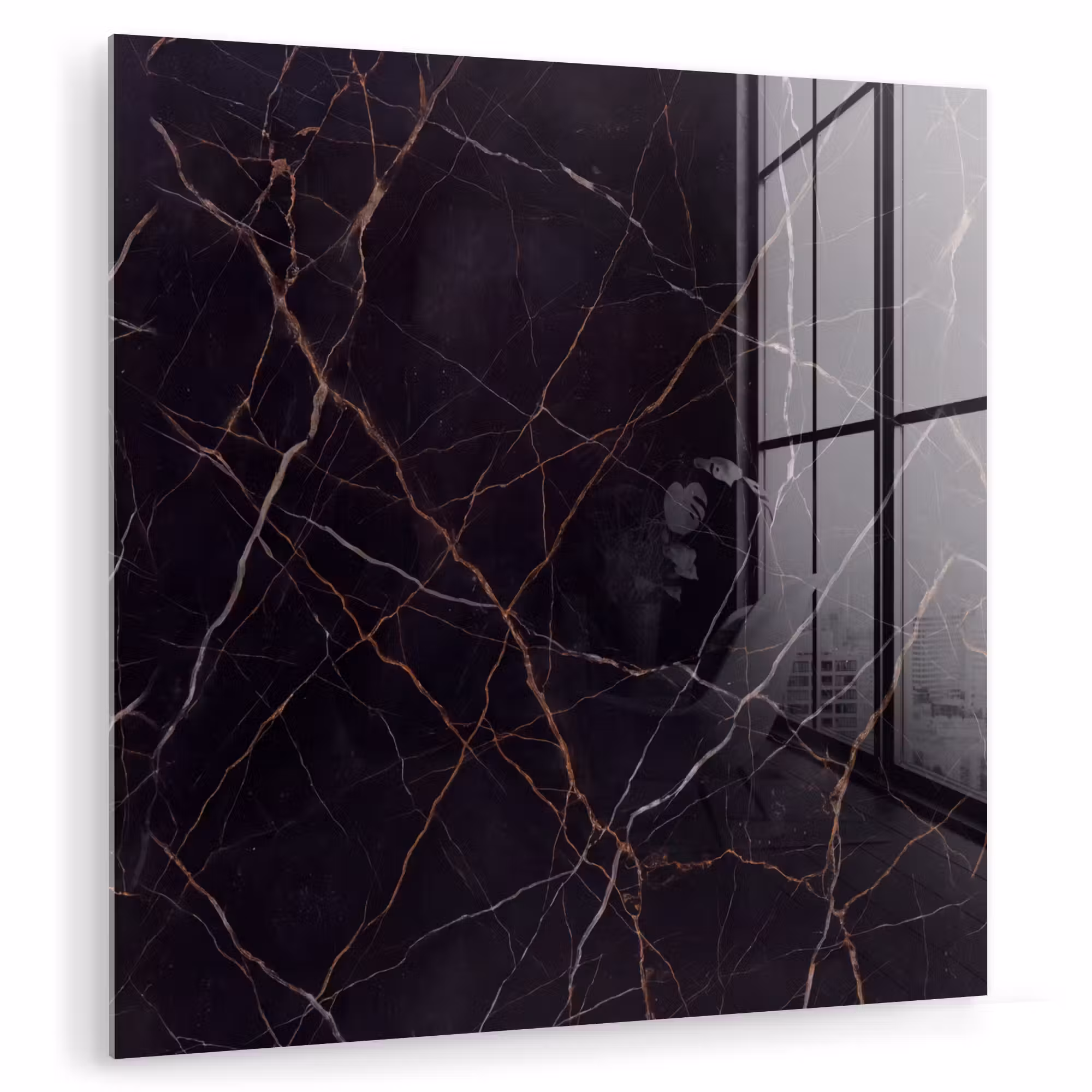 Glas schilderij - Natuursteen - Marmerpatroon - Abstract - Modern - Zwart - Goud