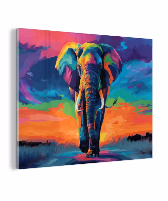 Glas schilderij - Olifant - Kleurrijk - Lucht - Abstract
