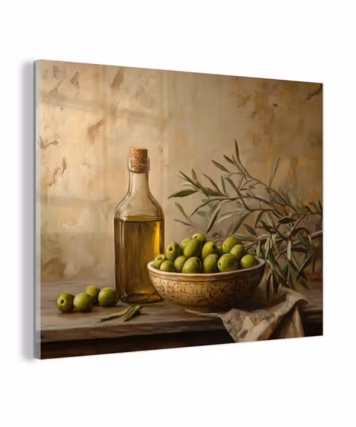 Glas schilderij - Olijven - Stilleven - Vintage