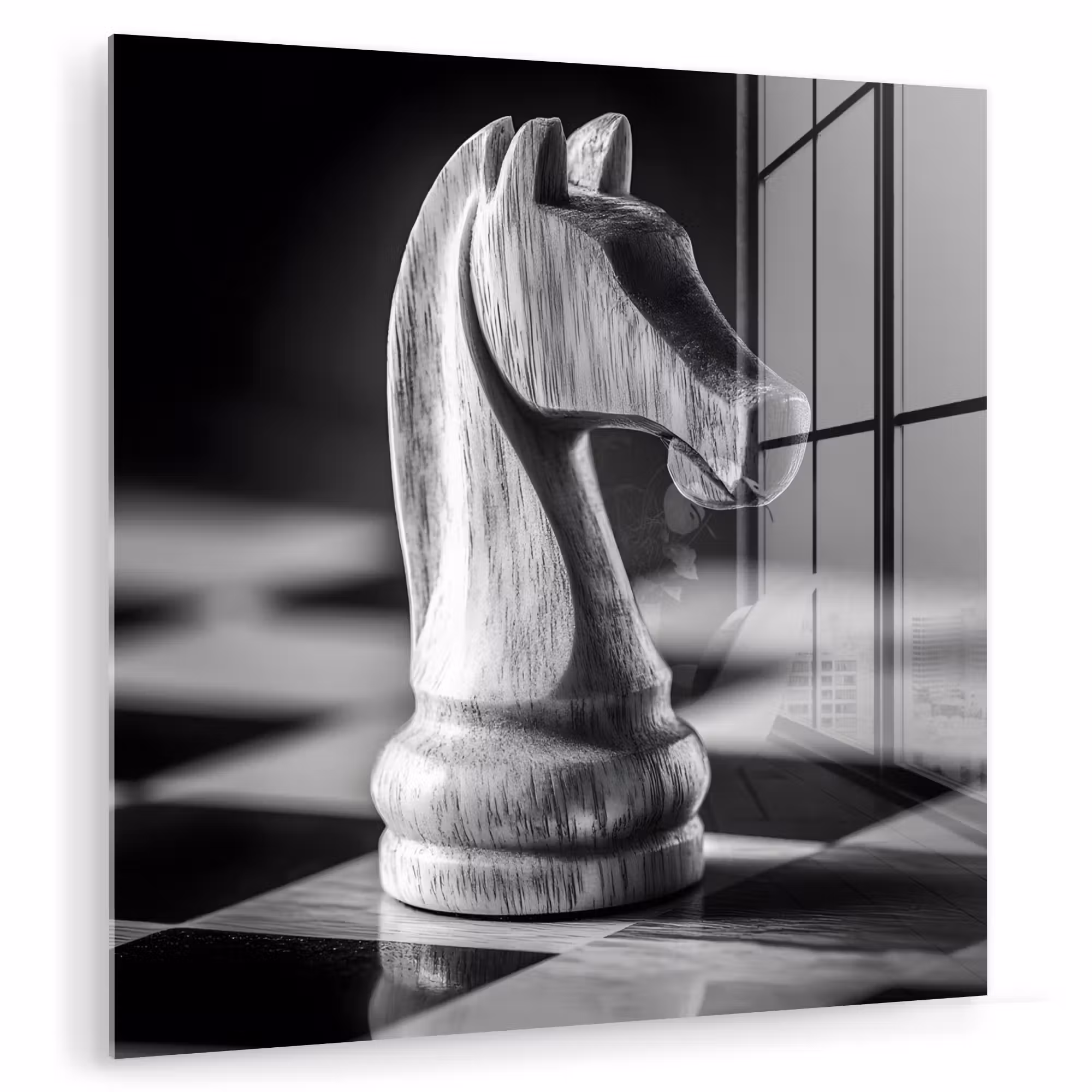 Glas schilderij - Paard - Hout - Schaalbord - Zwart
