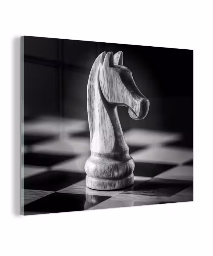 Glas schilderij - Paard - Hout - Schaalbord - Zwart