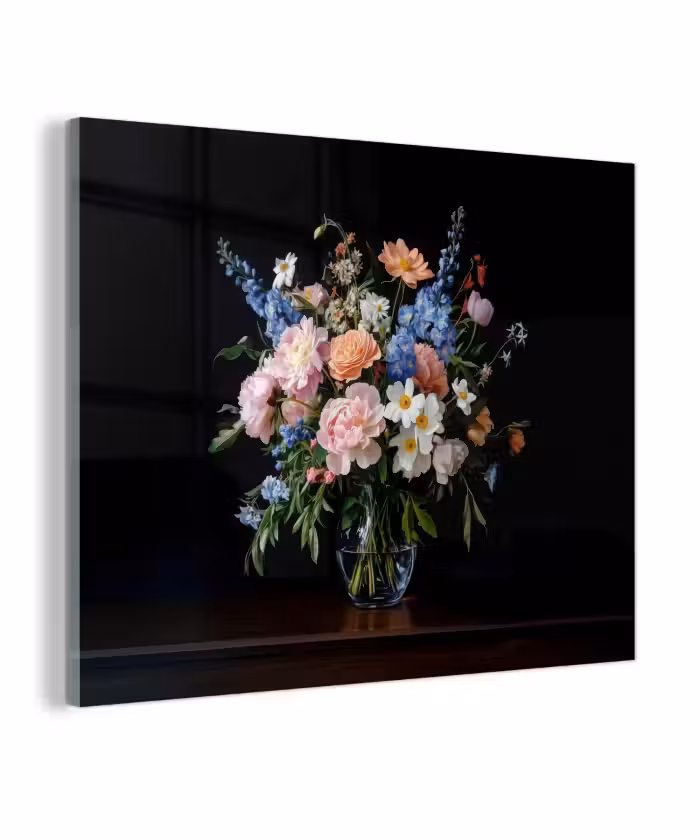 Glas schilderij - Pastel - Bloemen - Glazen - Vaas