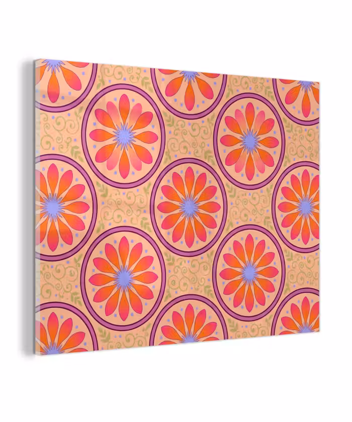 Glas schilderij - Patroon - Bloemen - Decoratief - Kleurrijk - Modern