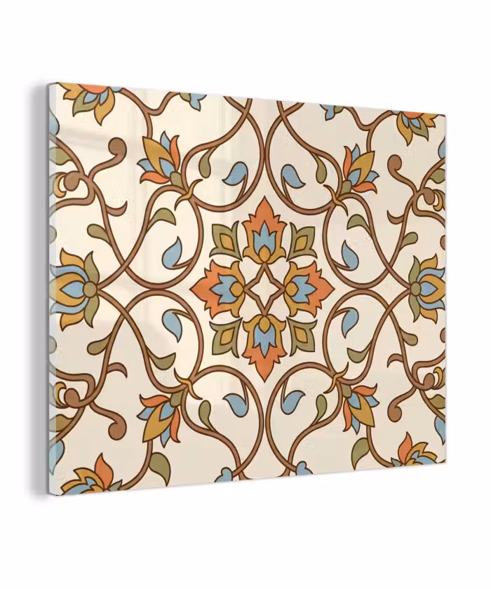 Glas schilderij - Patroon - Bloemen - Ornament - Kleurrijk