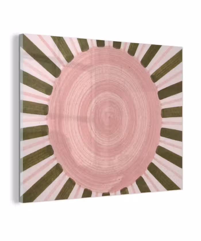 Glas schilderij - Patroon - Cirkel - Stralen - Abstract - Roze