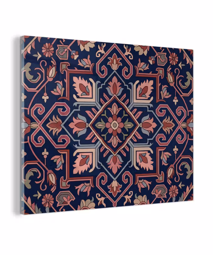 Glas schilderij - Patroon - Oosters - Floraal - Blauw - Klassiek