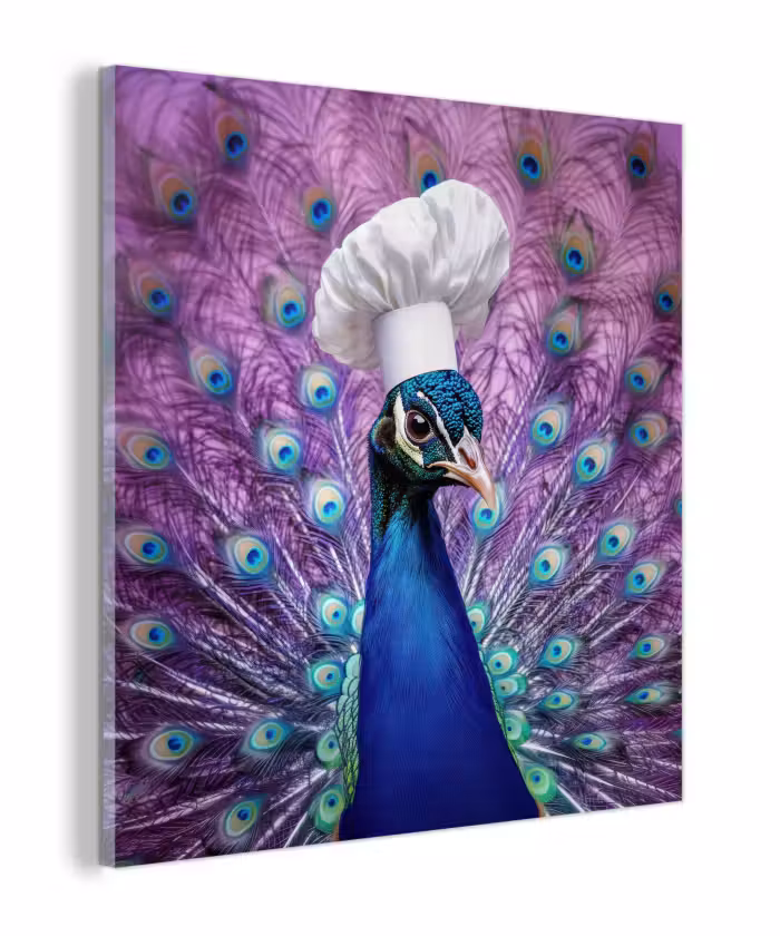 Glas schilderij - Pauw - Koksmuts - Cool - Paars
