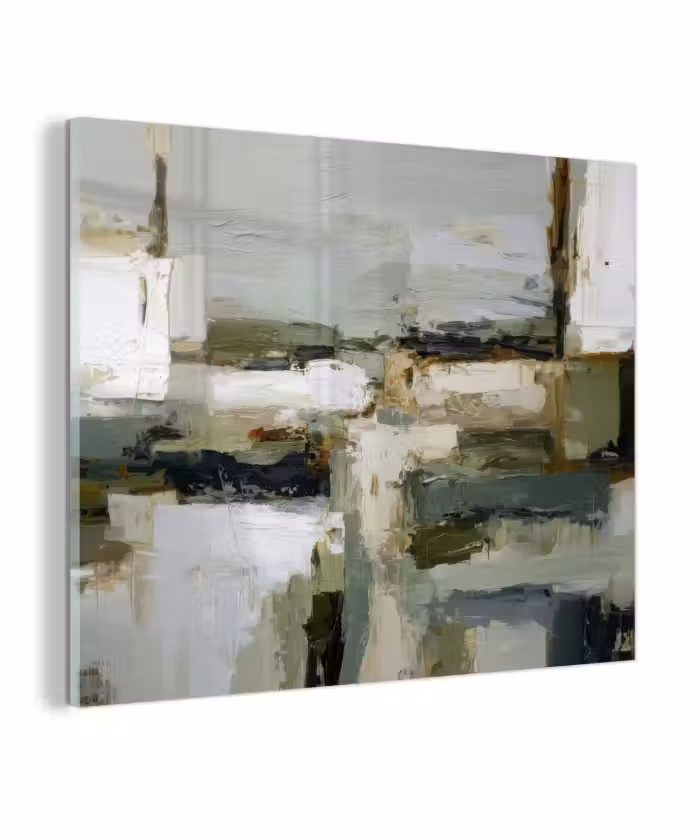 Glas schilderij - Penseelstreken - Groen - Abstract - Japandi